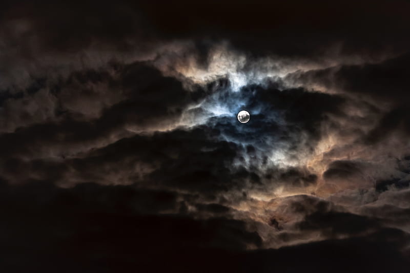 moon, full moon, clouds, night, overcast, HD wallpaper