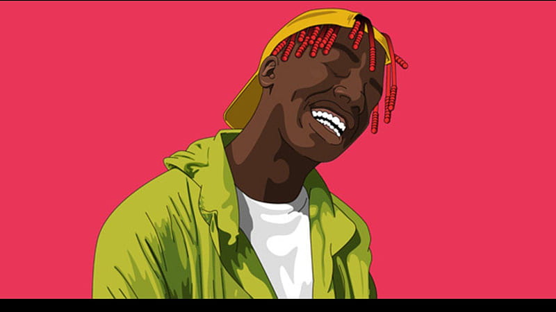 painting of lil uzi vert wearing white tshirt and green shirt and yellow cap in imperial background music, HD wallpaper