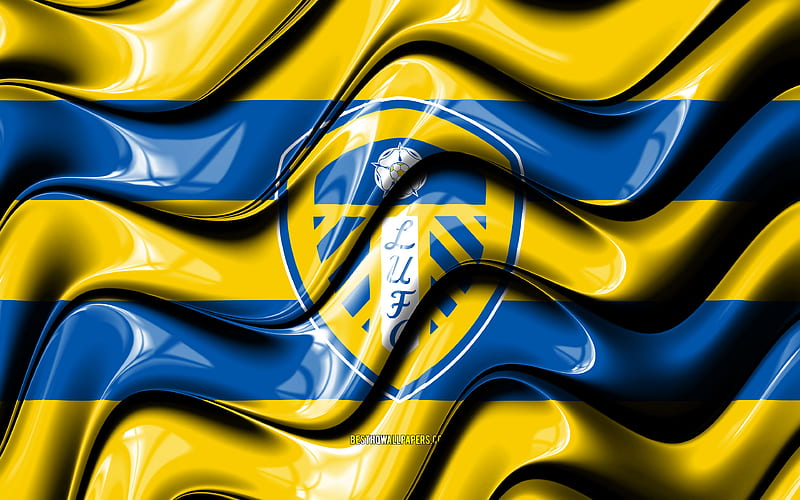 Leeds United flag, , yellow and blue 3D waves, Premier League, english football club, football, Leeds United logo, Leeds United FC, soccer, HD wallpaper