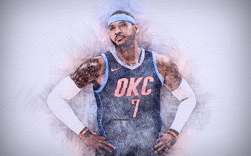 Carmelo Anthony artwork, basketball stars, Oklahoma City Thunder, NBA, basketball, OKC, drawing Carmelo Anthony, HD wallpaper