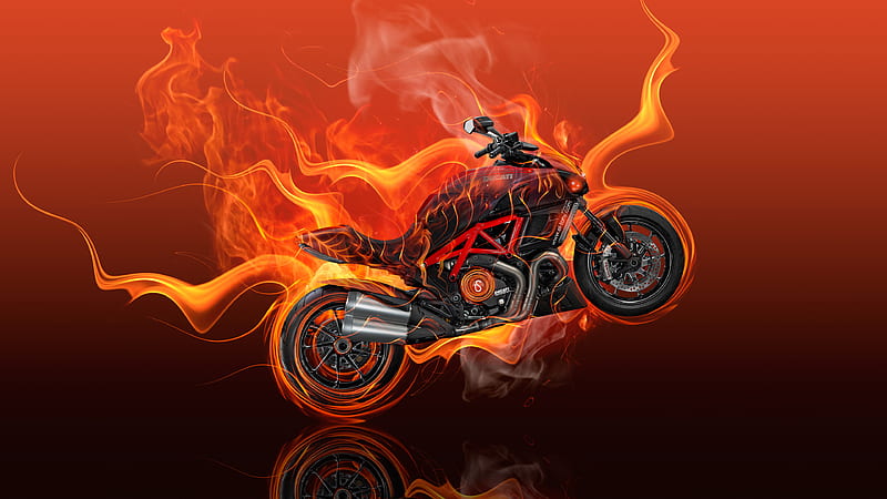 Moto Ducati Diavel Flame, flame, artist, digital-art, HD wallpaper