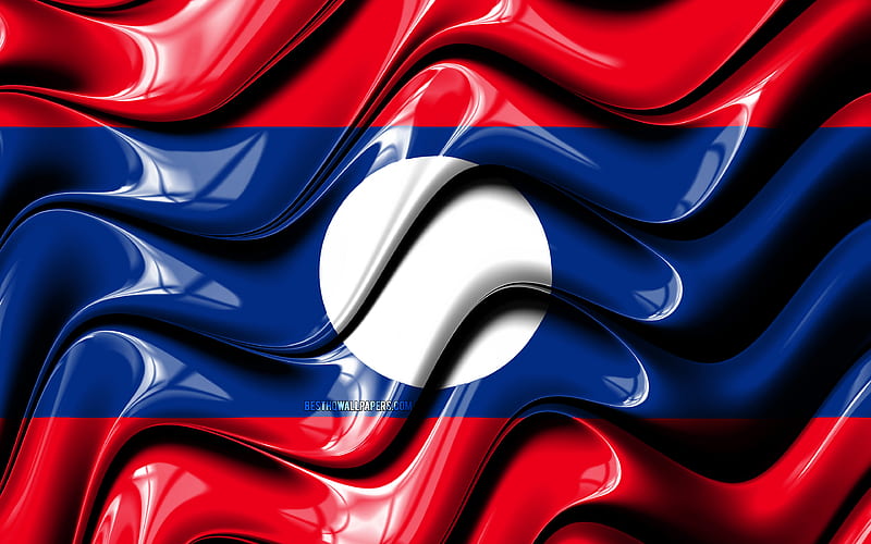 Laotian flag Asia, national symbols, Flag of Laos, 3D art, Laos, Asian countries, Laos 3D flag, HD wallpaper