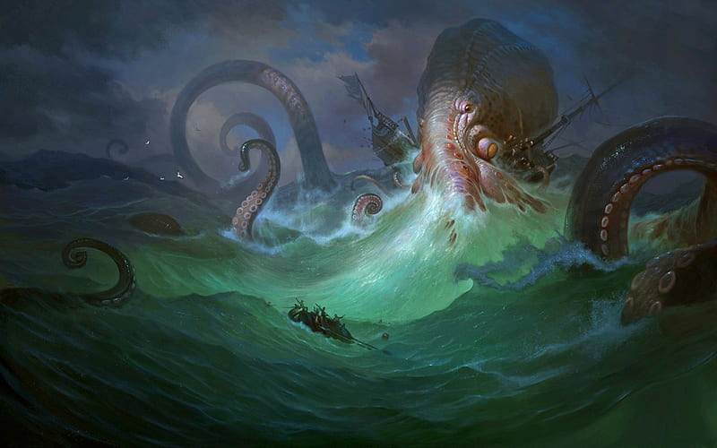 Leviathan, fantasy, monster, ocean, dark, HD wallpaper
