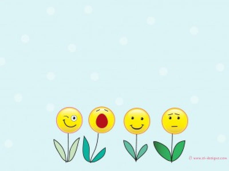 Smiley Flowers, worried, differing expressions, upset, 4 smiley flowers, wink, happy, HD wallpaper