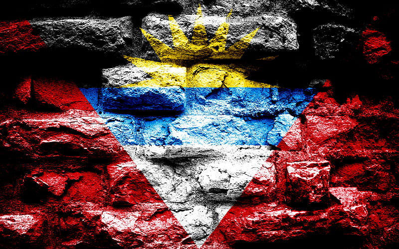 Antigua and Barbuda flag, grunge brick texture, Flag of Antigua and Barbuda, flag on brick wall, Antigua and Barbuda, Europe, flags of european countries, HD wallpaper