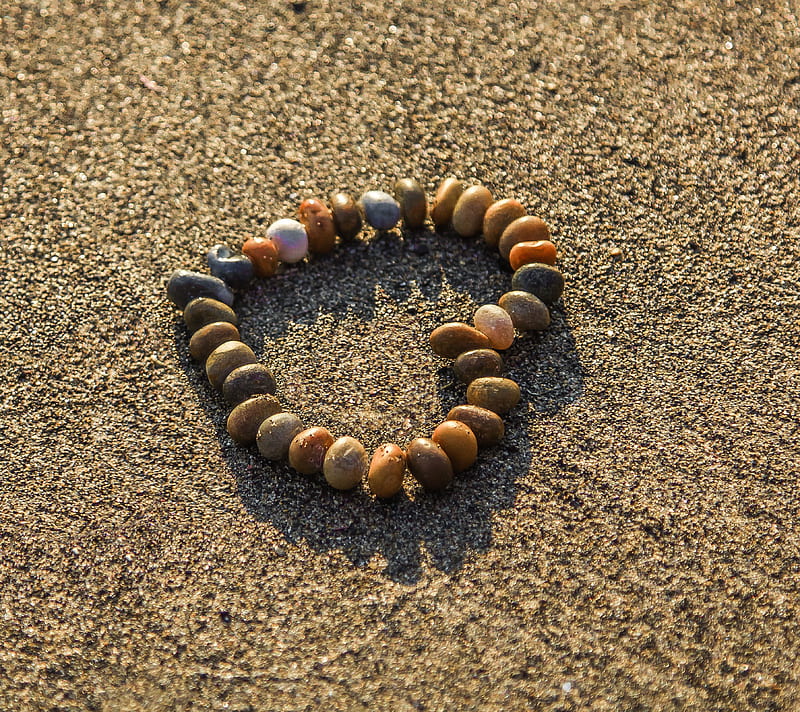 beach heart, beach, cute heart, hipster, love, macro, sand, stone, HD wallpaper