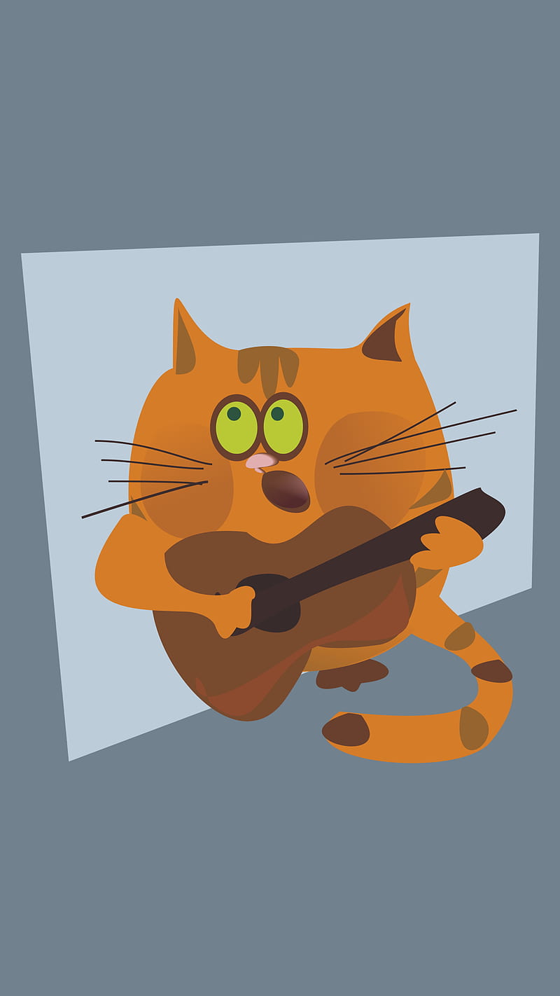 cat, guitar, vector, musician, HD phone wallpaper