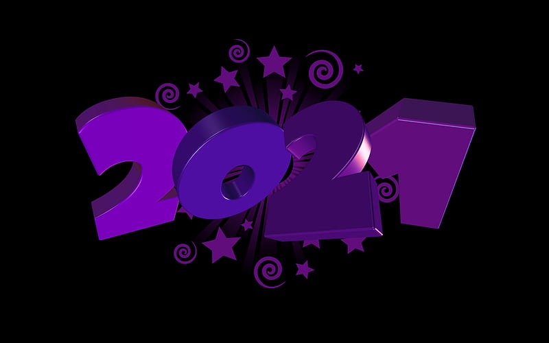 2021 New Year, 2021 3d purple background, black background, purple 3d letters, 2021 concepts, Happy New Year 2021, 3d 2021 art, HD wallpaper