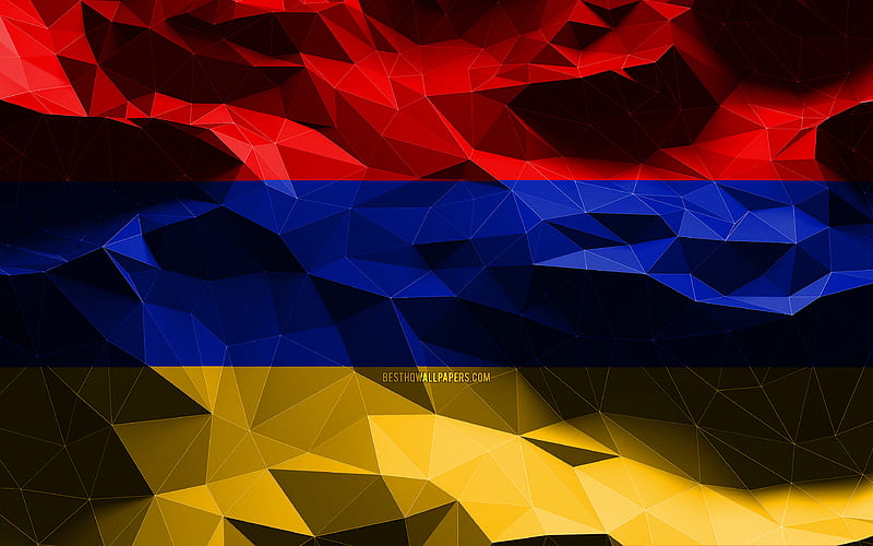 Armenian flag, low poly art, Asian countries, national symbols, Flag of Indonesia, 3D flags, Armenia, Asia, Armenia 3D flag, Armenia flag, HD wallpaper