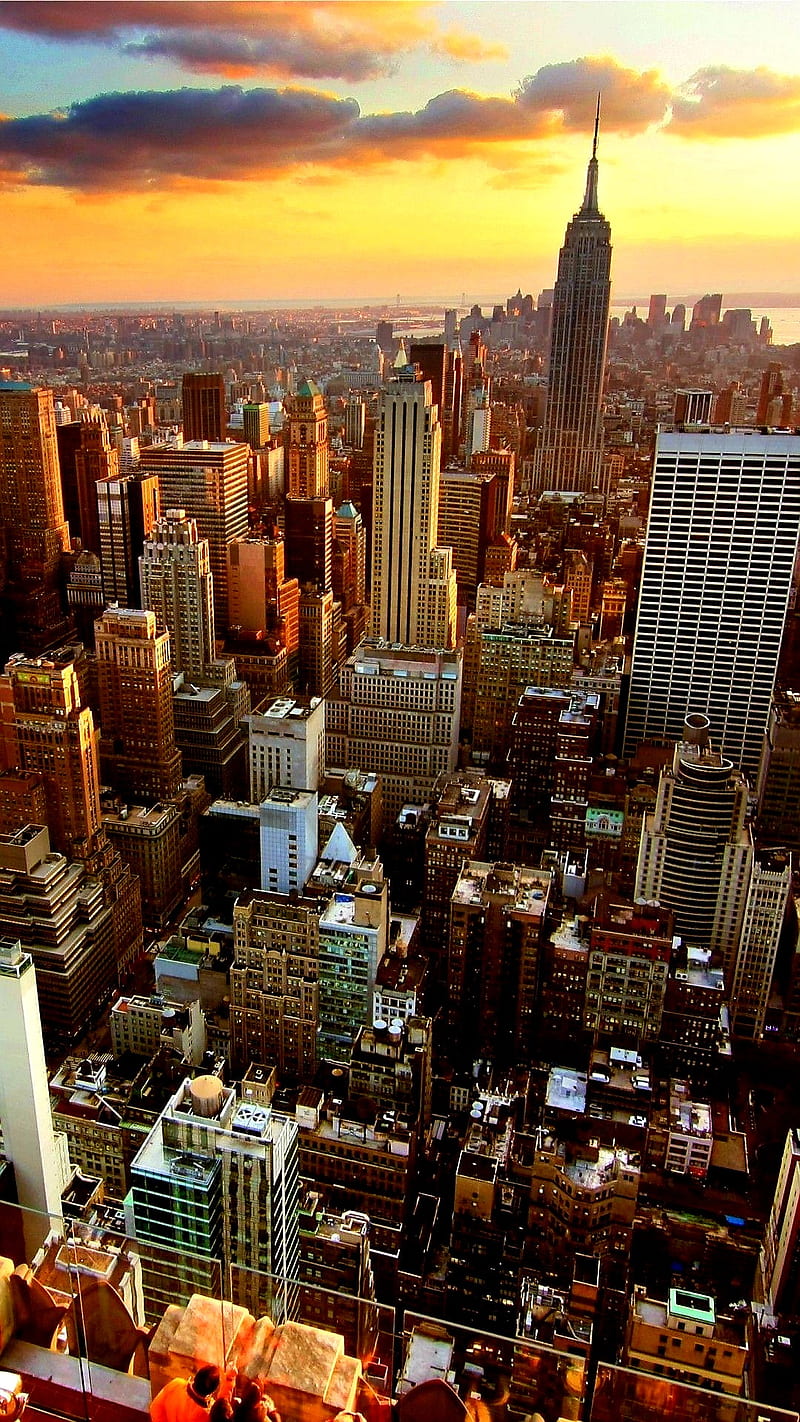 New York, cielo, nuvola, tramonto, citta, HD phone wallpaper