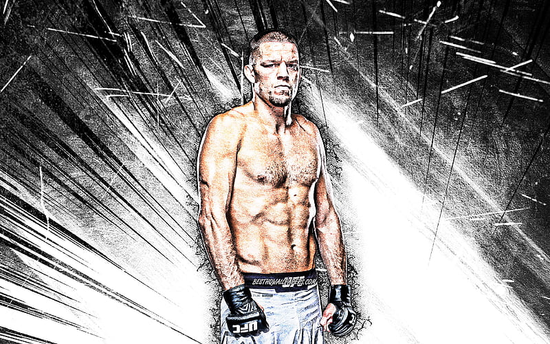 Nate Diaz, grunge art, american fighters, MMA, UFC, Mixed martial arts, Nate Diaz , UFC fighters, white abstract rays, MMA fighters, Nathan Donald Diaz, HD wallpaper