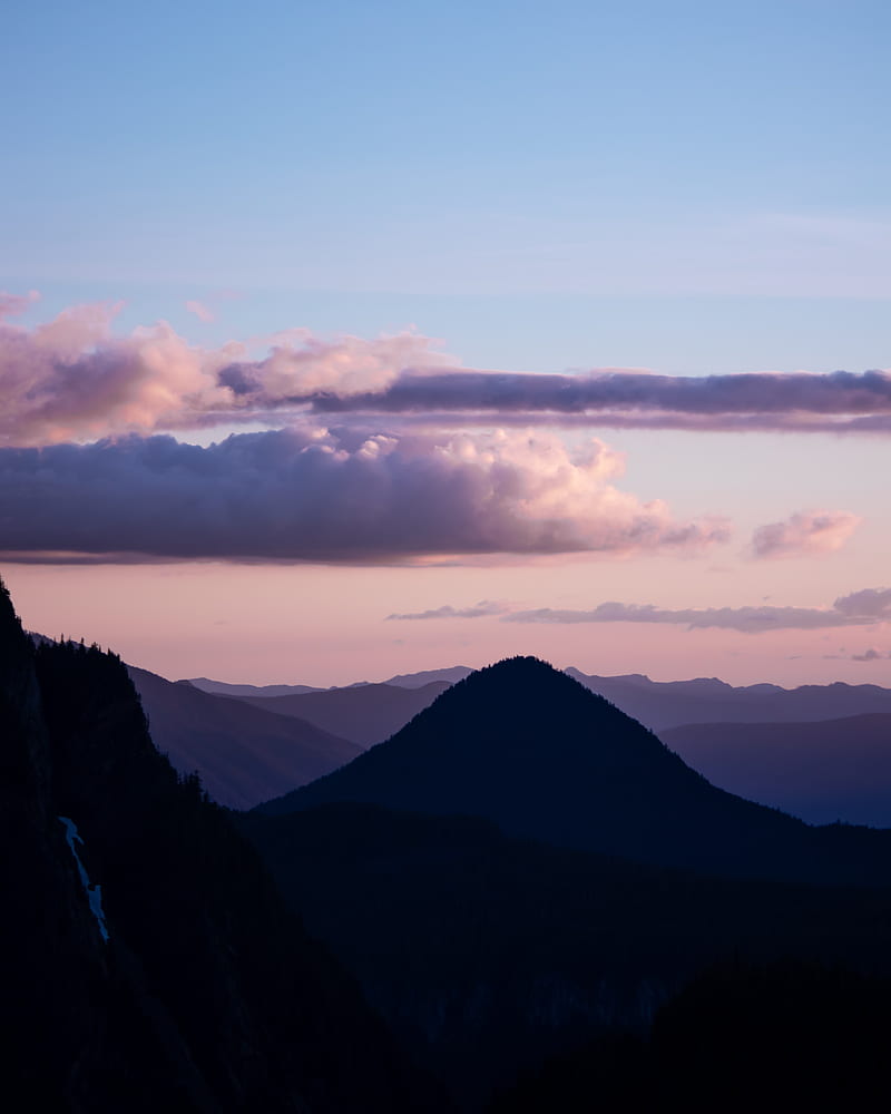 mountains, twilight, landscape, clouds, horizon, HD phone wallpaper