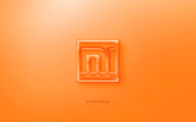 Xiaomi 3D logo, orange background, Orange Xiaomi jelly logo, Xiaomi emblem, creative 3D art, Xiaomi, HD wallpaper