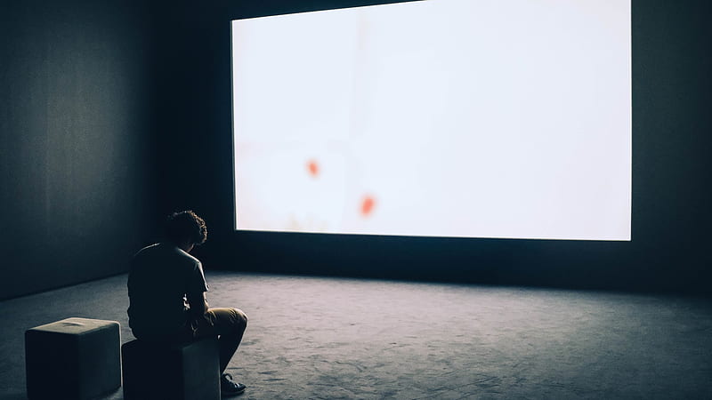 Man Sits In Front Of Projector Screen Alone, HD wallpaper