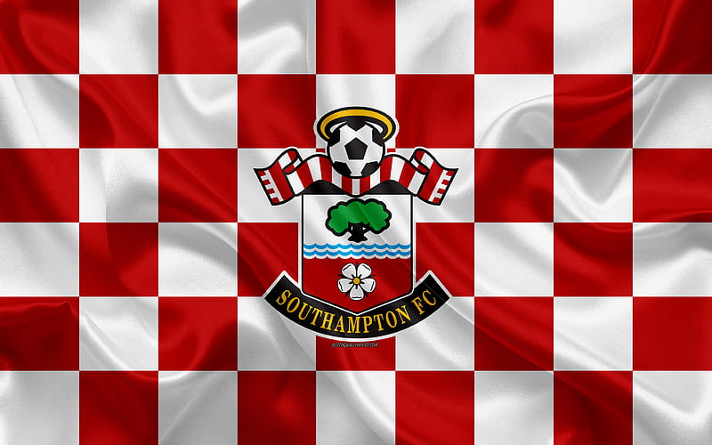 Southampton FC logo, creative art, red-white checkered flag, English football club, Premier League, emblem, silk texture, Southampton, UK, England, HD wallpaper