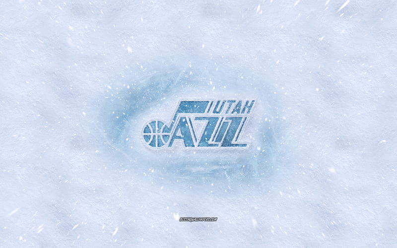 Utah Jazz logo, American basketball club, winter concepts, NBA, Utah Jazz ice logo, snow texture, Salt Lake City, Utah, USA, snow background, Utah Jazz, basketball, HD wallpaper