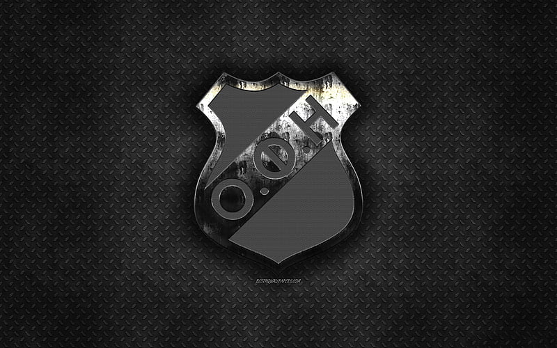 OFI Crete FC, Greek football club, black metal texture, metal logo, emblem, Heraklion, Greece, Super League Greece, creative art, football, HD wallpaper