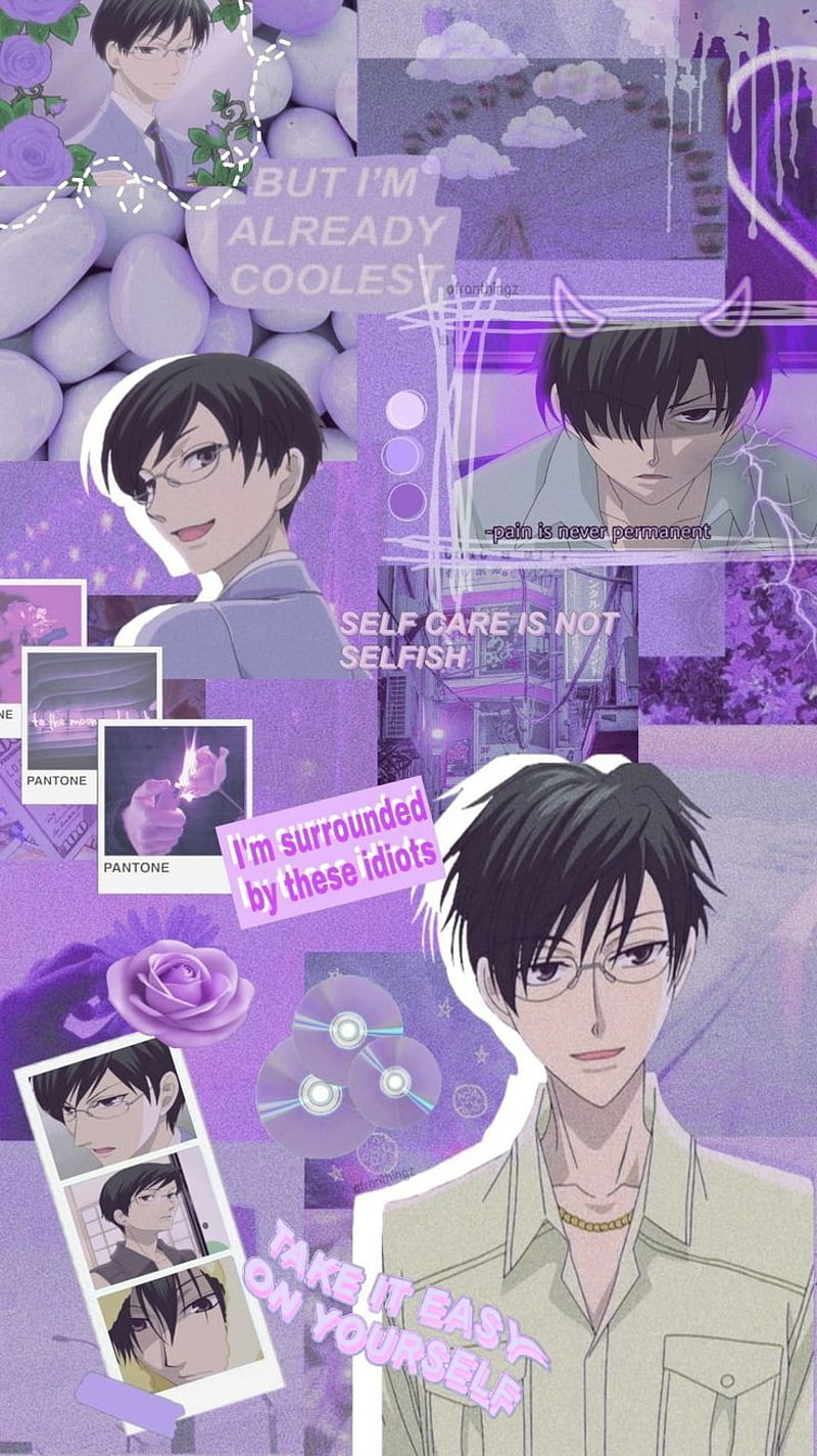 Kyoyo Ootori, aesthetic, anime, boy, purple, HD phone wallpaper