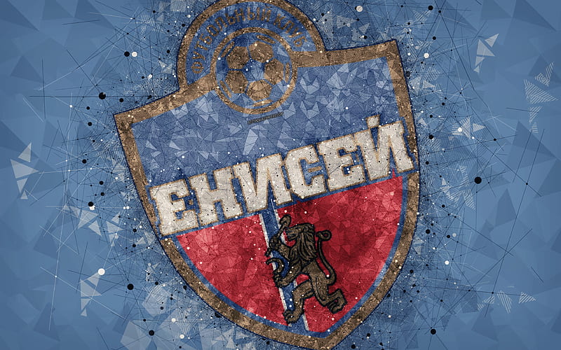 Yenisey FC Russian Premier League, creative logo, geometric art, emblem, Russia, football, Yenisey, blue abstract background, FC Yenisey, HD wallpaper