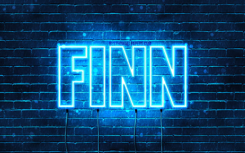 Finn with names, horizontal text, Finn name, blue neon lights, with Finn name, HD wallpaper