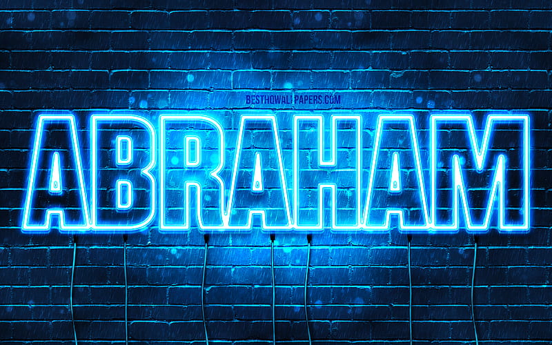 Abraham with names, horizontal text, Abraham name, blue neon lights, with Abraham name, HD wallpaper