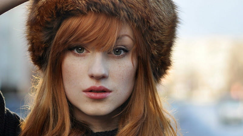 Redhead, beatiful, woman, lips, hat, cool, girl, hot, beauty, fur, HD wallpaper