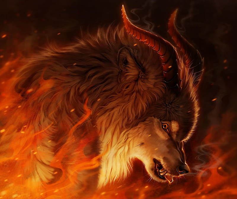 1366x768px, 720P free download | Fire beast, fire, fantasy, beast, lup ...