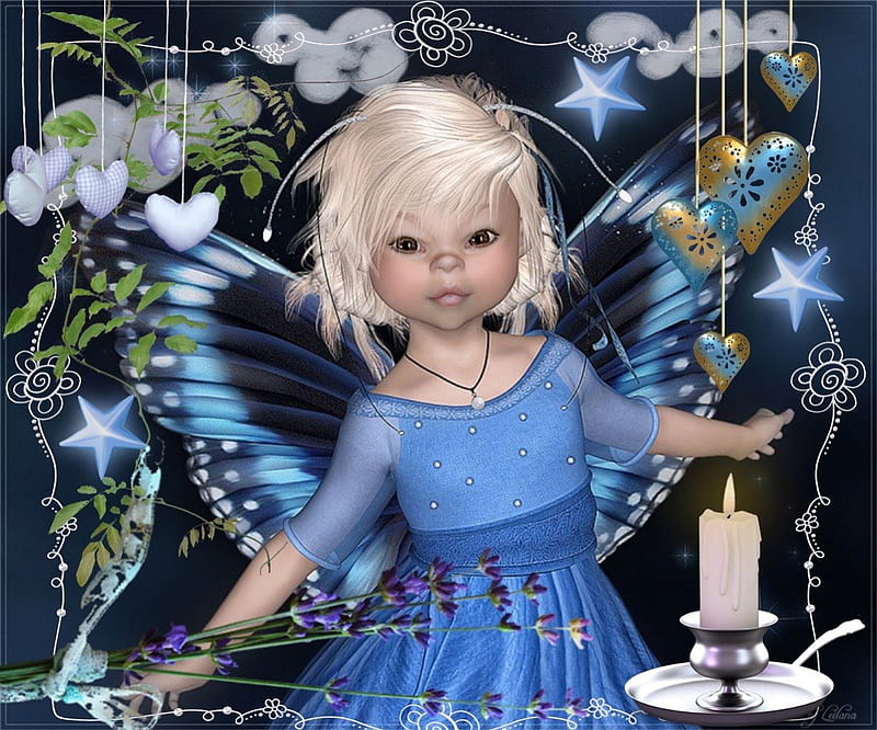 Blue Night, kid, girl, elve, fairy, blue, night, HD wallpaper