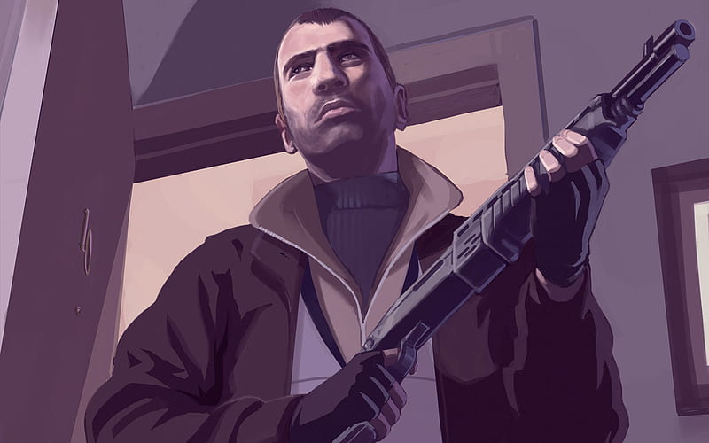 Niko Bellic Holding A Shotgun, niko bellic, gta4, gtaiv, grandtheftauto, shotgun, HD wallpaper