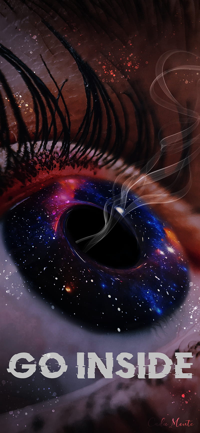 Eye hole, colored, eye, galaxy, inside, mystery, olho, smoke, surreal fantasia, HD phone wallpaper