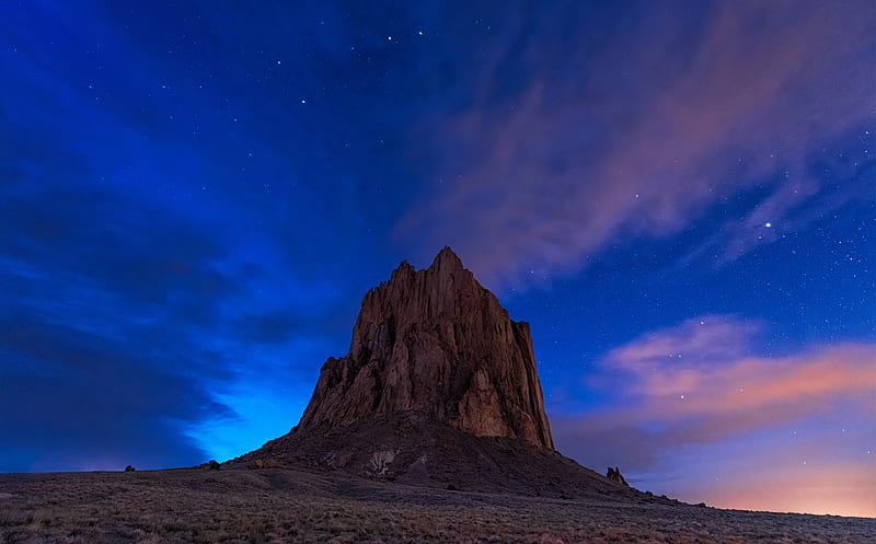 Shiprock rock formation, New Mexico Ultra, United States, New Mexico, Blue, Night, Rock, Stars, graphy, Mexico, Formation, Hour, Clouds, Volcanic, unitedstates, sanjuan, nightgraphy, newmexico, bluehour, shiprock, nightsky, shiprockrockformation, HD wallpaper