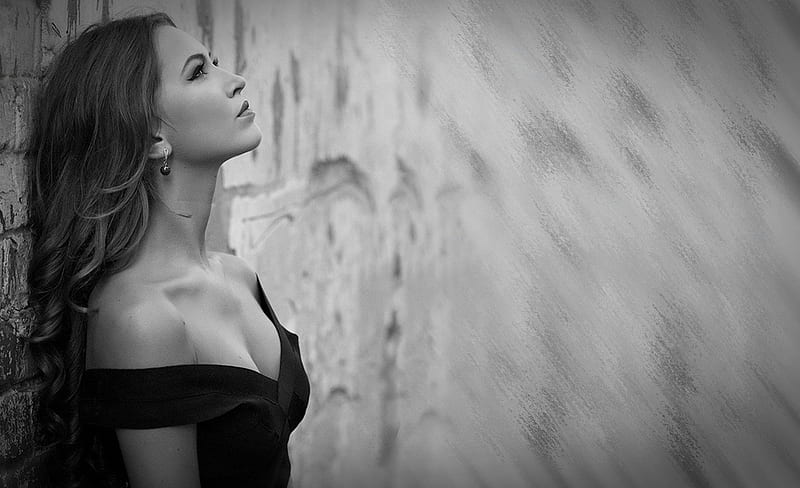 Thinking of you, black and white, beauty, model, woman, HD wallpaper