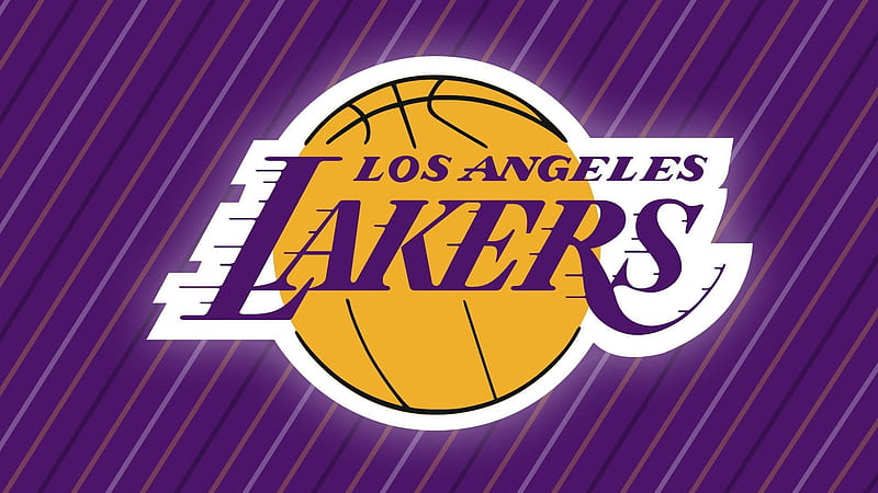 Lakers Logo In Yellow And White Striped Purple Background Basketball Sports, HD wallpaper