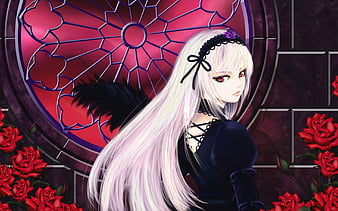 Darkness of Gothic, red, female, window, suigintou, rose, white hair, rozen  maiden, HD wallpaper | Peakpx