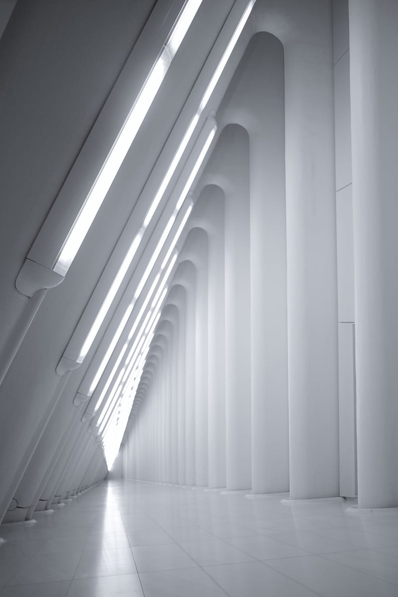 corridor, building, architecture, white, modern, HD phone wallpaper