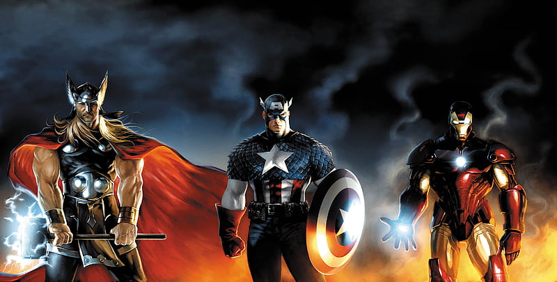 Iron Man Thor Captain America Artwork, superheroes, iron-man, thor, captain-america, artwork, artist, HD wallpaper