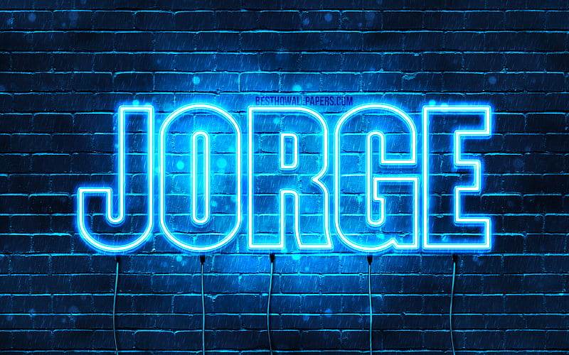 Jorge with names, horizontal text, Jorge name, blue neon lights, with Jorge name, HD wallpaper