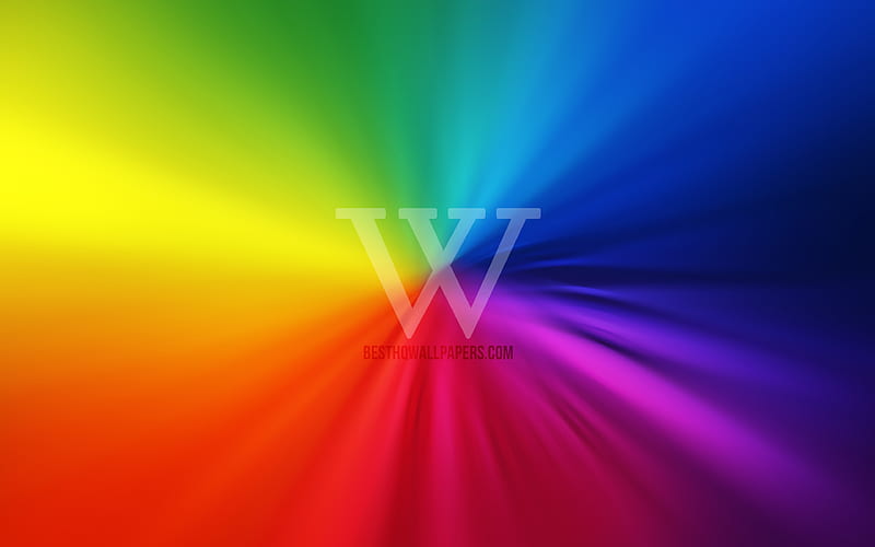 Wikipedia logo vortex, rainbow backgrounds, creative, artwork, brands, Wikipedia, HD wallpaper
