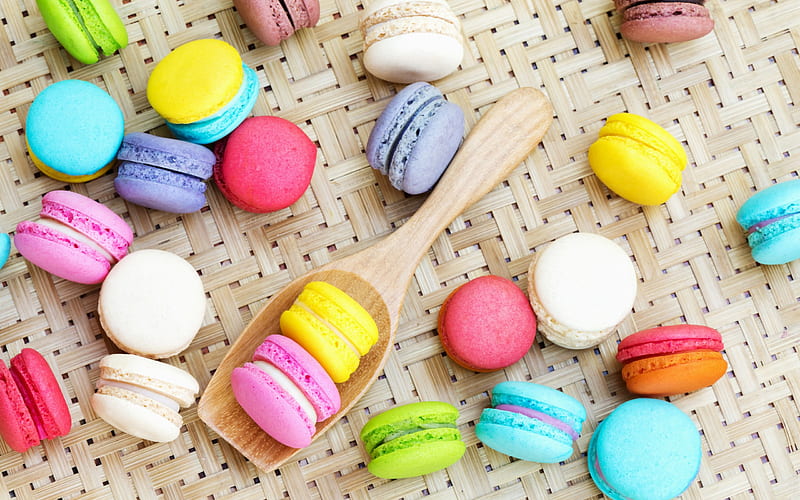 macaroons, colorful biscuits, cookies, sweets, pastries, colorful macaroons, HD wallpaper