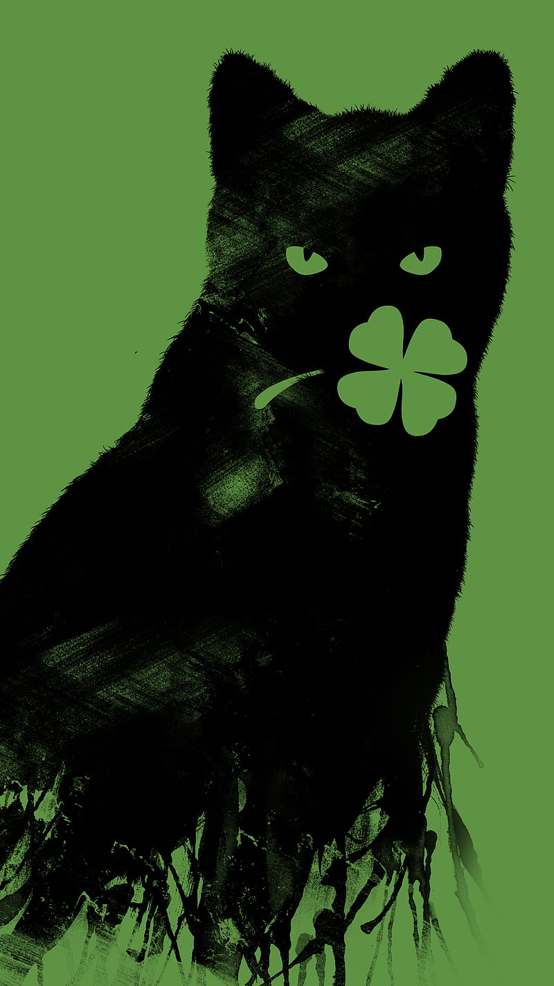 Ambivalence, Black Cat, Cat, Clover, Cute, Four Leaf Clover, Four Leaves, Green, Kitty, Luck, Lucky Cat, HD phone wallpaper