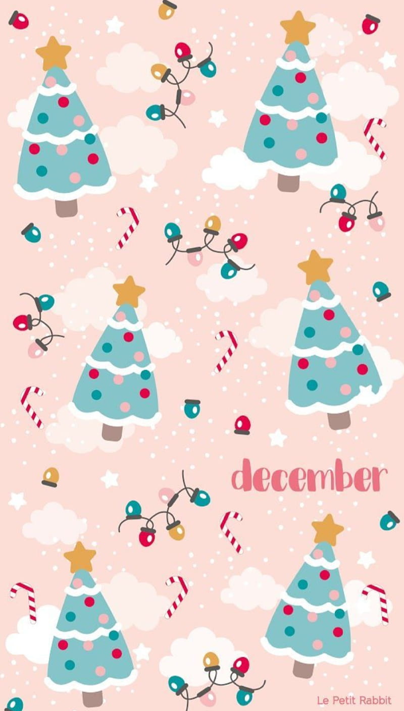 Free Vector  Pink christmas background festive trees pattern in doodle  design vector