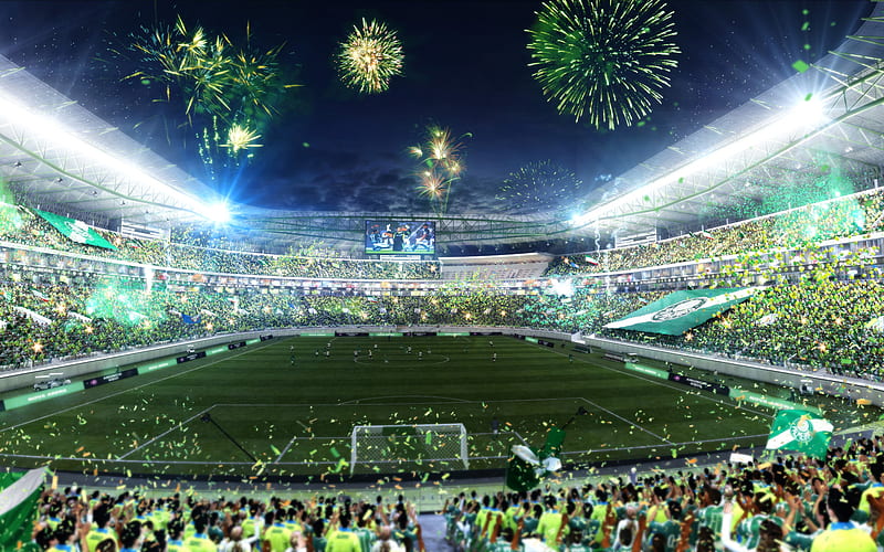 Allianz Parque, celebrations, fans, Palmeiras Stadium, artwork, soccer, R, Palestra Italia Arena, football stadium, Palmeiras arena, Brazil, SE Palmeiras, brazilan stadiums, HD wallpaper