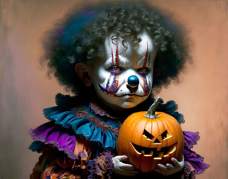 Helloween clown boy, bohoc, toklampas, halloween, portre, fiu, halaadas, tok, HD wallpaper