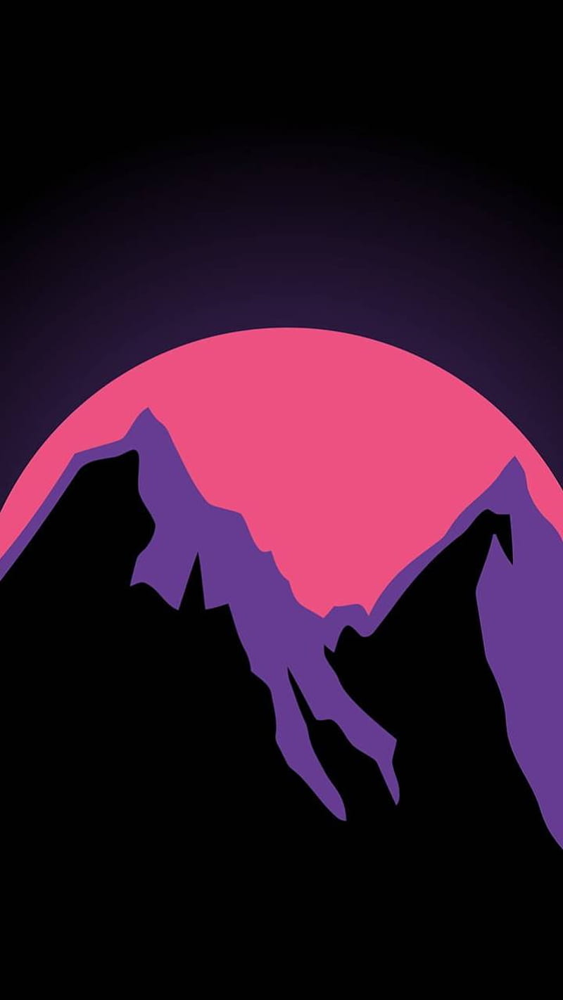 Mountain , abstract, black background, creativity, desenho, digital art, nature, purple, sunset, HD phone wallpaper