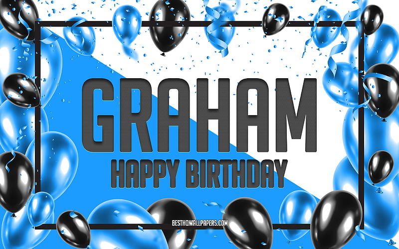 Happy Birtay Graham, Birtay Balloons Background, Graham, with names, Graham Happy Birtay, Blue Balloons Birtay Background, greeting card, Graham Birtay, HD wallpaper