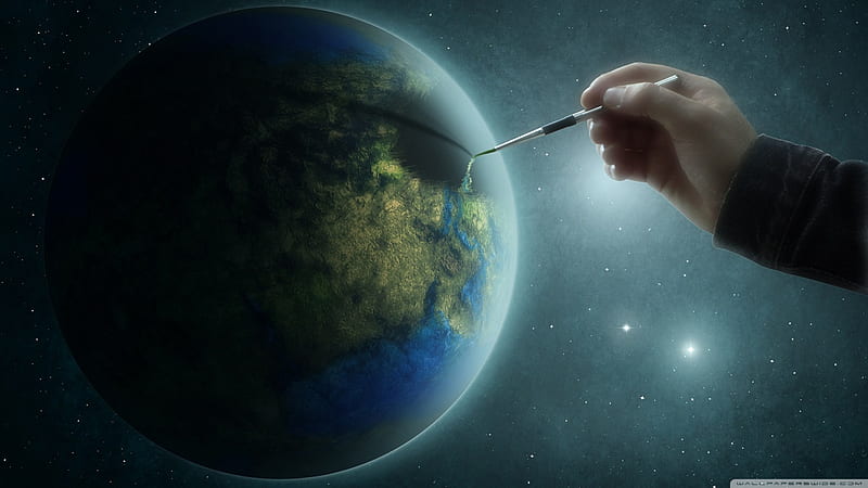 Painting The Earth, globe, planet, painting, hand, earth, brush, galaxy, HD wallpaper