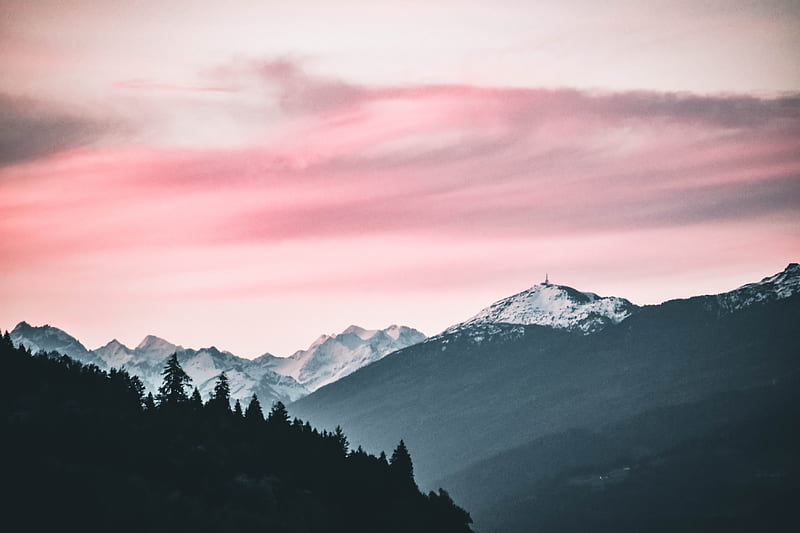 Pink Sky Nature Beauty Mountains Snow , mountains, nature, HD wallpaper
