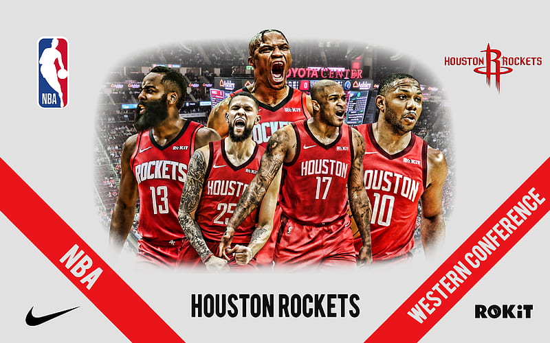 Houston Rockets, NBA, American Basketball Club, Houston Rockets logo, basketball, Russell Westbrook, James Harden, Austin Rivers, HD wallpaper