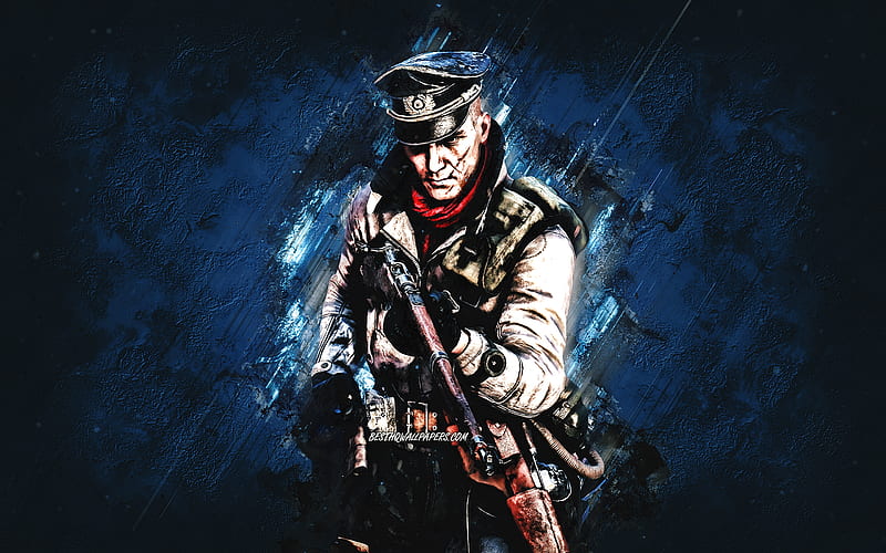 Ernst Schubert, Battlefield V, blue stone background, Ernst Schubert character, Battlefield 5 characters, HD wallpaper
