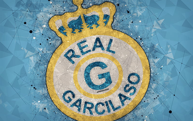 Real Garcilaso geometric art, logo, Peruvian football club, blue abstract background, emblem, Cusco, Peru, football, creative art, Peruvian Primera Division, HD wallpaper